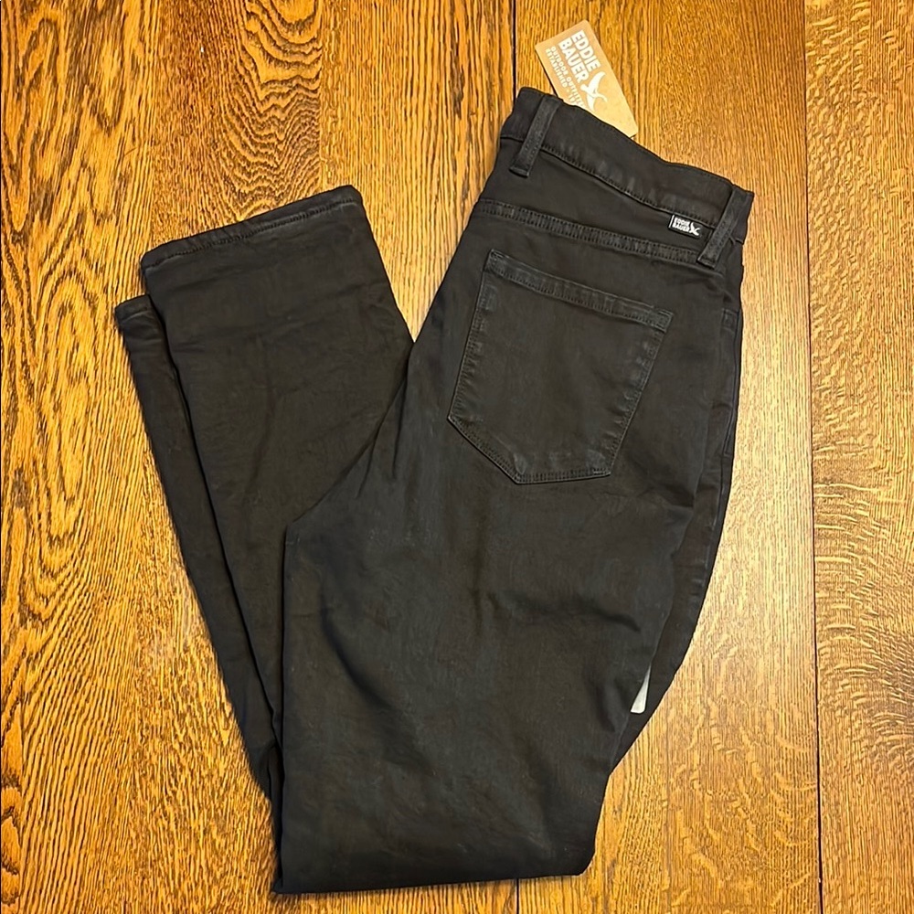 Eddie Bauer Black High-Rise Fleece-Lined Pants Venture Stretch